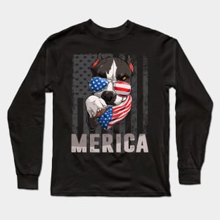 Merica pitbull 4th of July ,Funny 4th of July Lover Long Sleeve T-Shirt